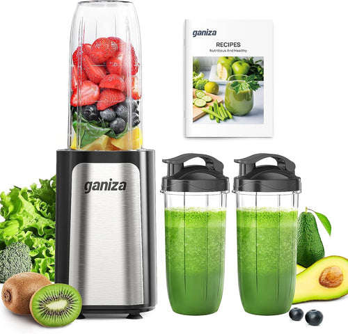 Ganiza Mixer, 900W Mini Smoothie Maker, Standmixer mit 3 Tragbare Mixbechern